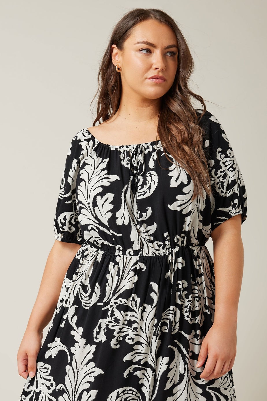 Evans Curve Black Abstract Print Tiered Midi Dress