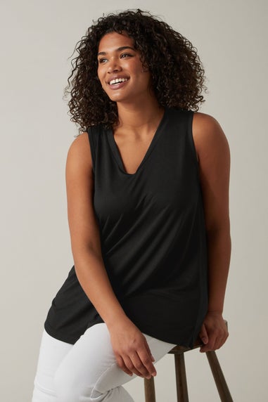 Evans Curve Black Modal Rich Vest Top