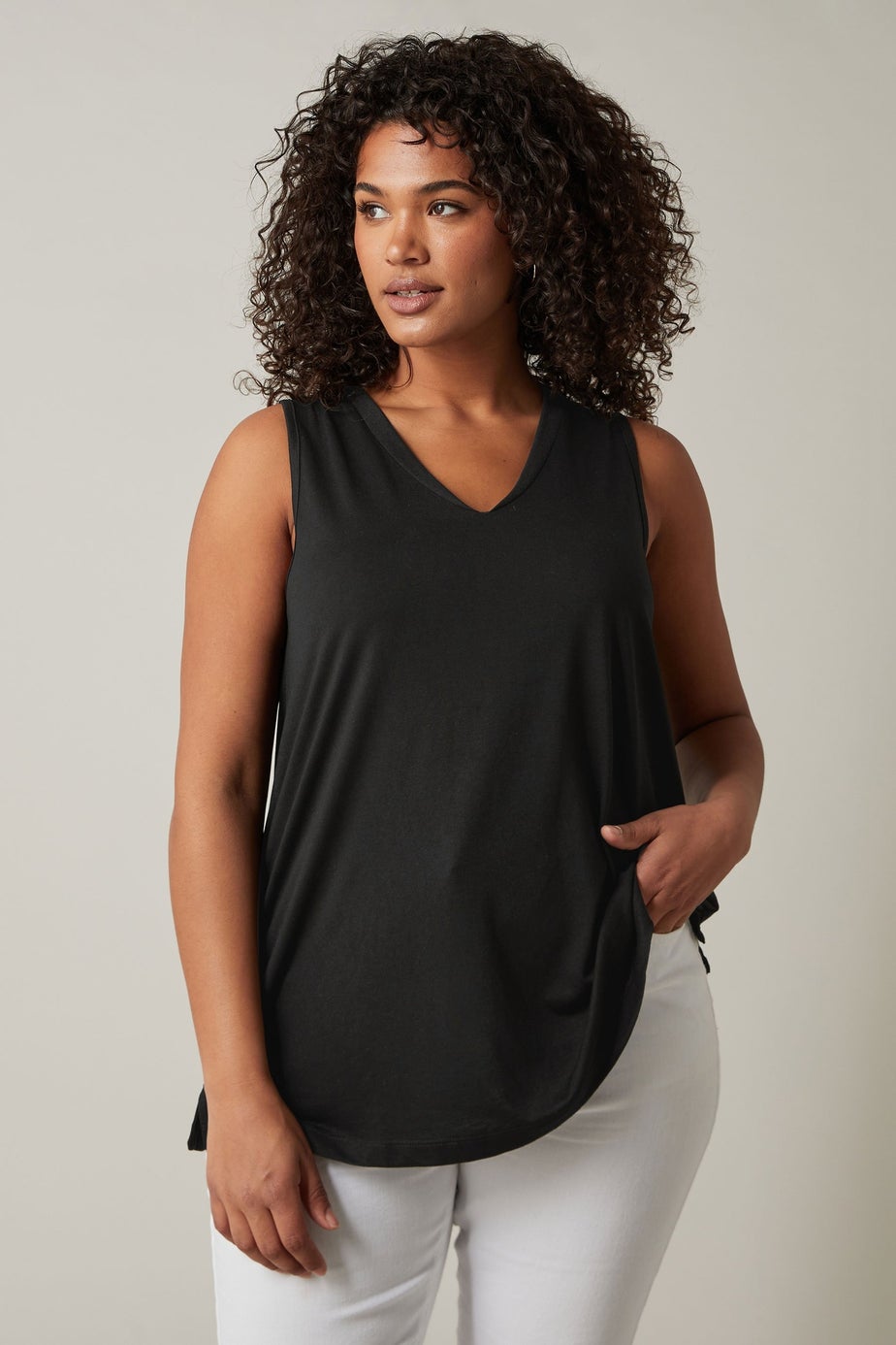 Evans Curve Black Modal Rich Vest Top