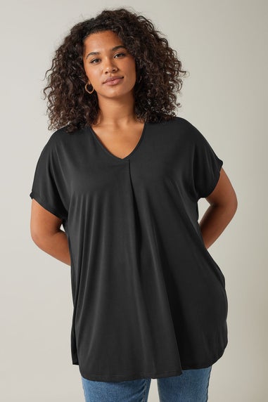 Evans Curve Black Pleat Front Modal Rich Top