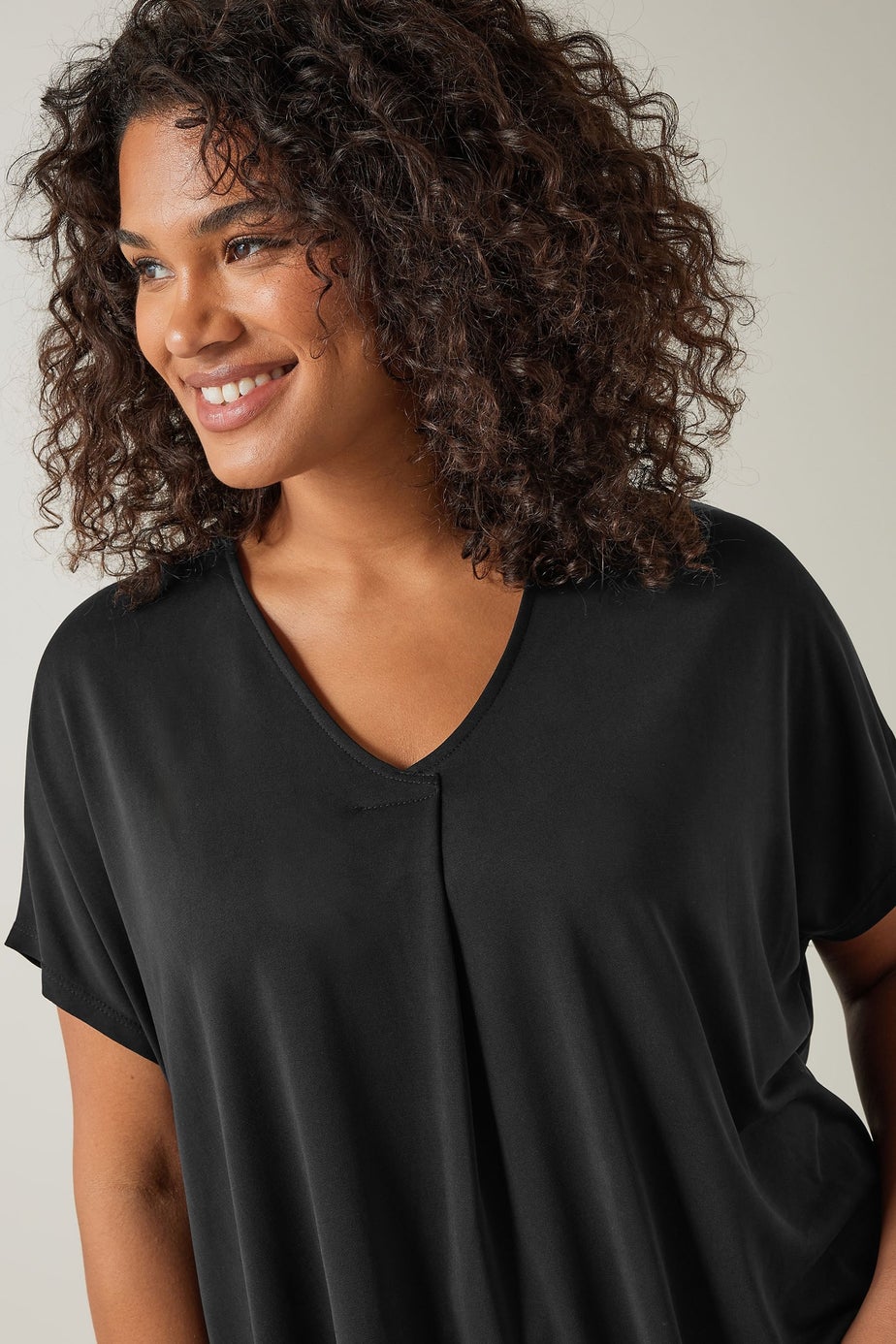 Evans Curve Black Pleat Front Modal Rich Top
