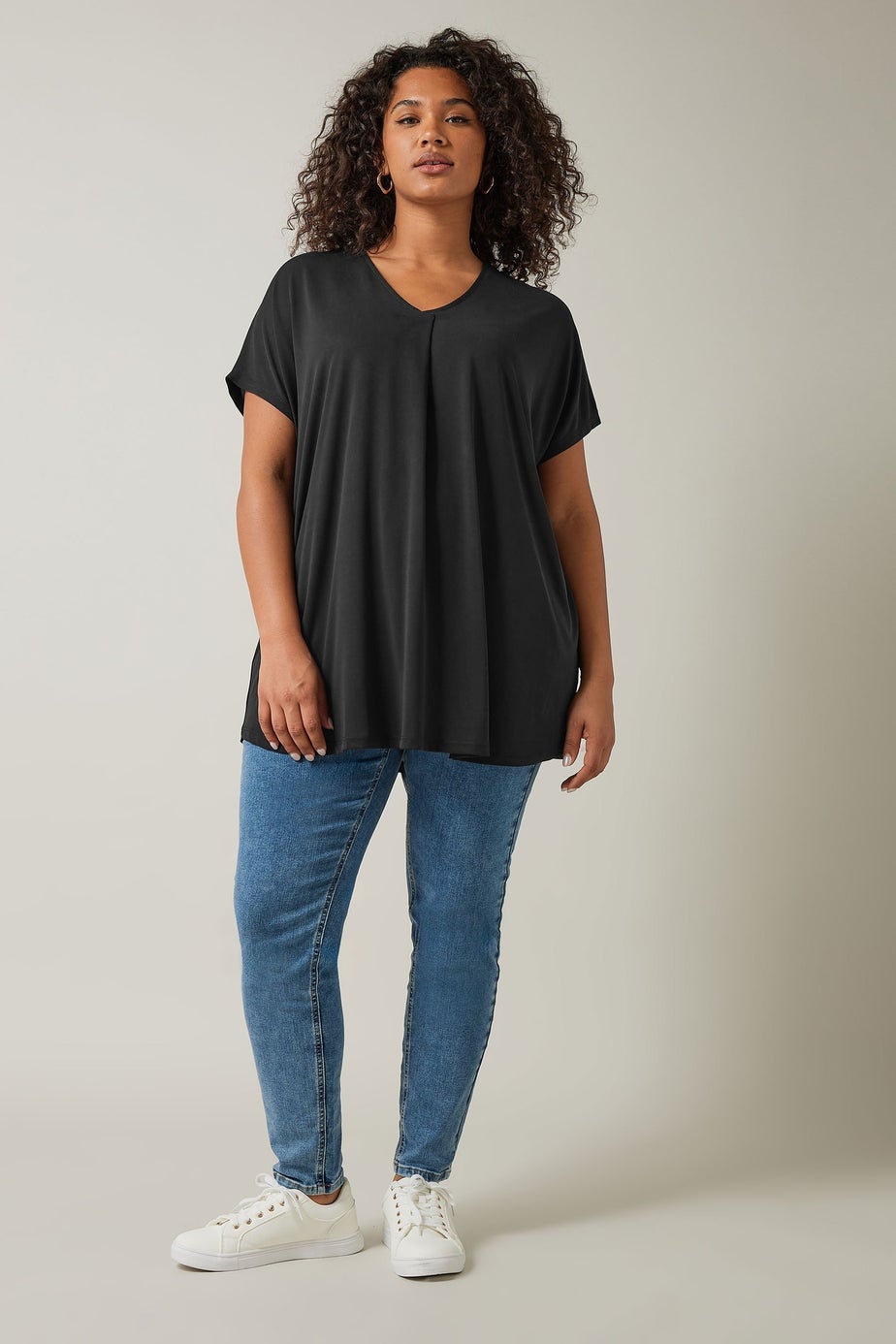 Evans Curve Black Pleat Front Modal Rich Top