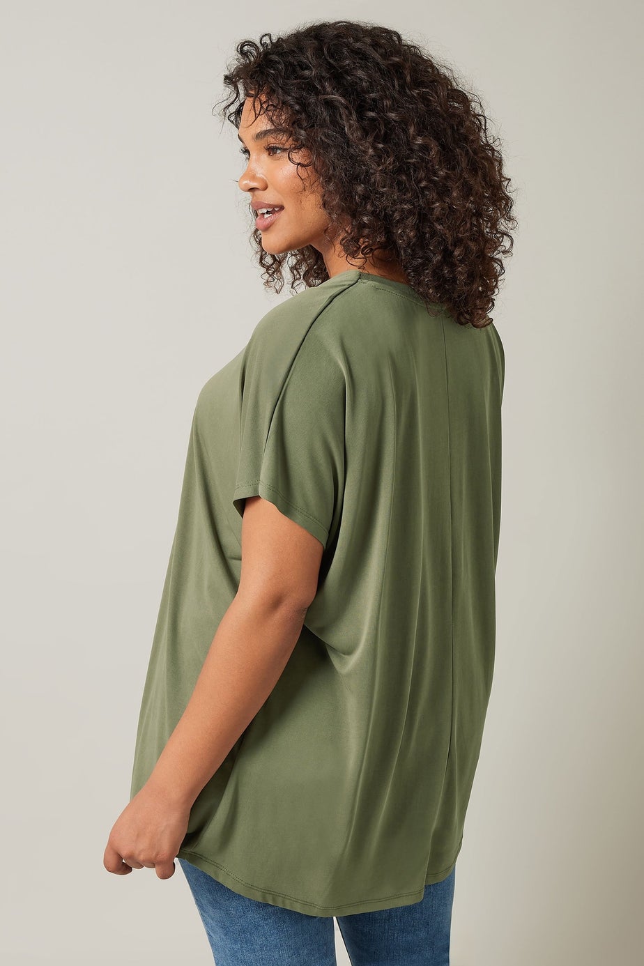 Evans Curve Khaki Green Pleat Front Modal Rich Top