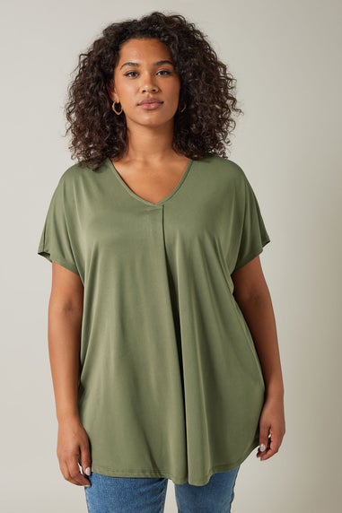 Evans Curve Khaki Green Pleat Front Modal Rich Top