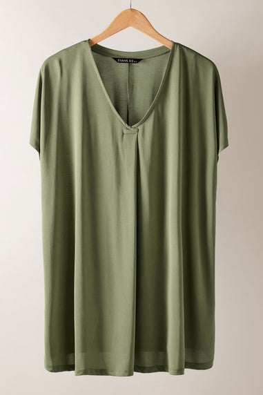 Evans Curve Khaki Green Pleat Front Modal Rich Top