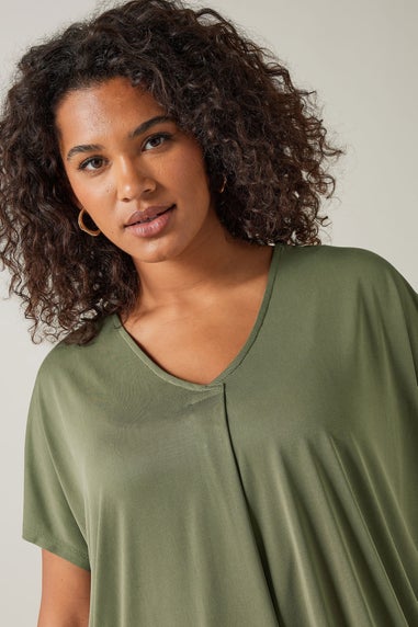 Evans Curve Khaki Green Pleat Front Modal Rich Top