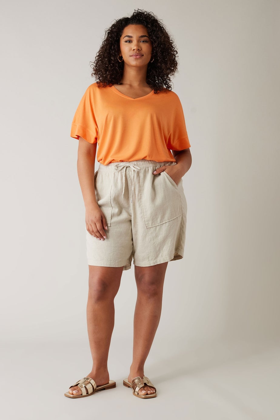 Evans Curve Orange V-Neck Modal Rich T-Shirt