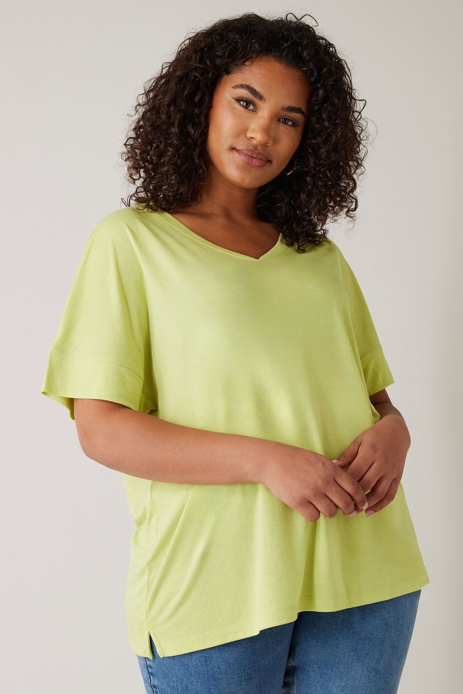 Evans Curve Chartreuse Green V-Neck Modal Rich T-Shirt