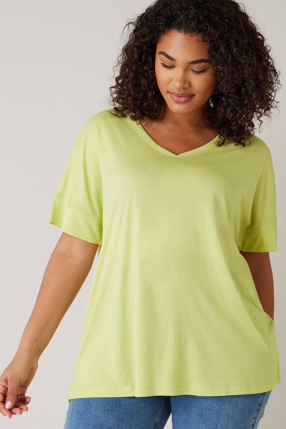 Evans Curve Chartreuse Green V-Neck Modal Rich T-Shirt