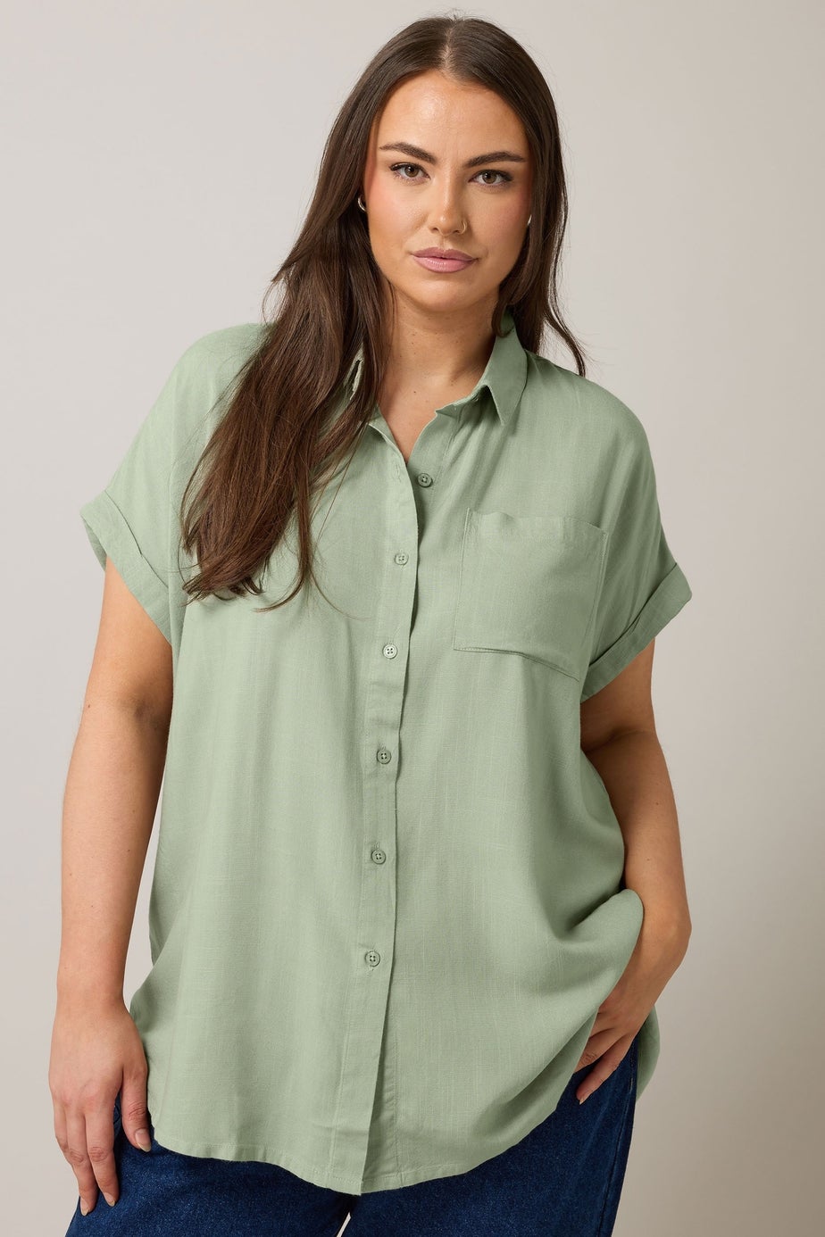 EVANS Curve Khaki Green Dipped Hem Shirt
