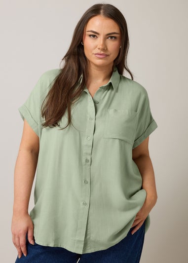 EVANS Curve Khaki Green Dipped Hem Shirt