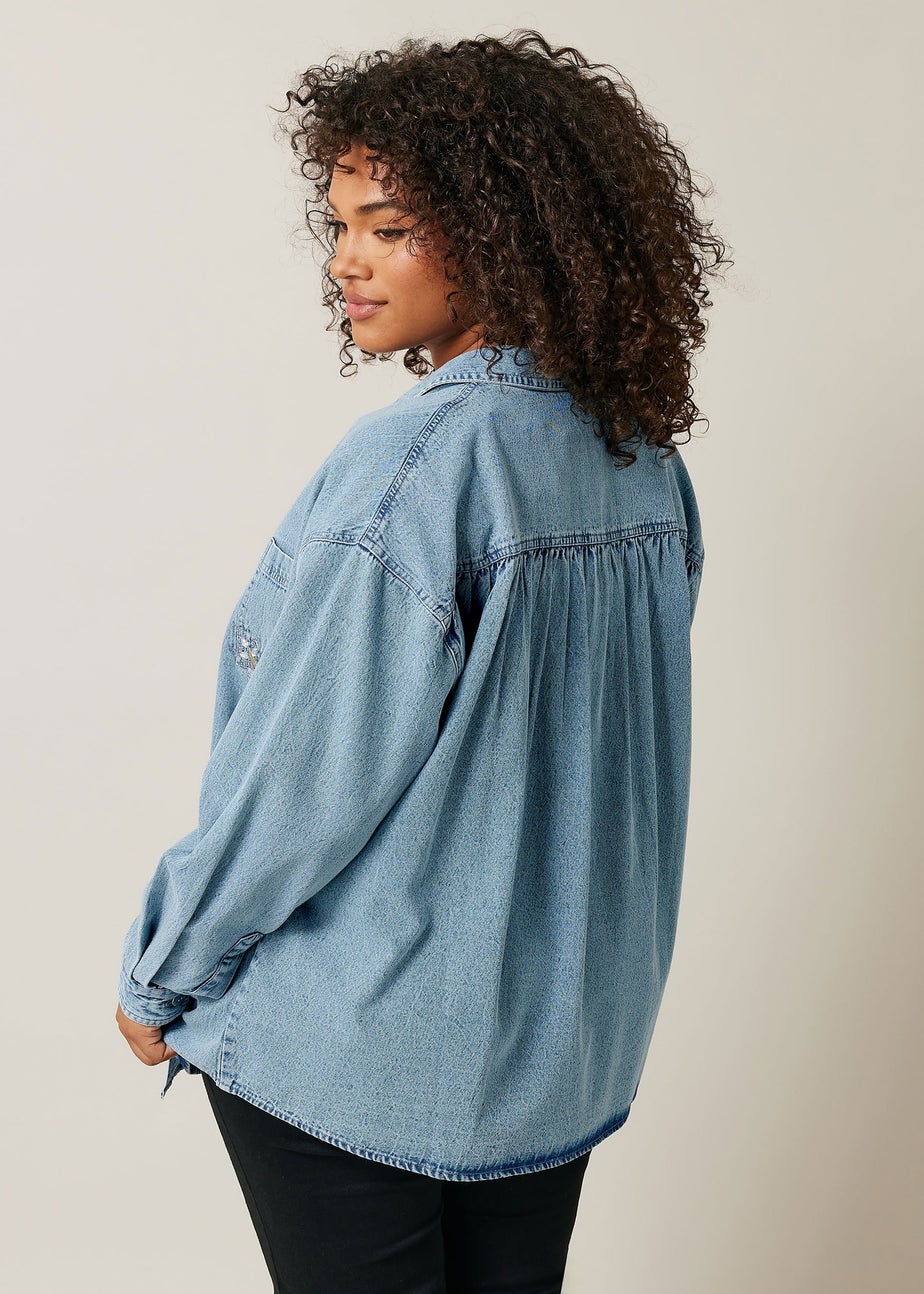 EVANS Curve Blue Denim Sequin Embellished Shirt