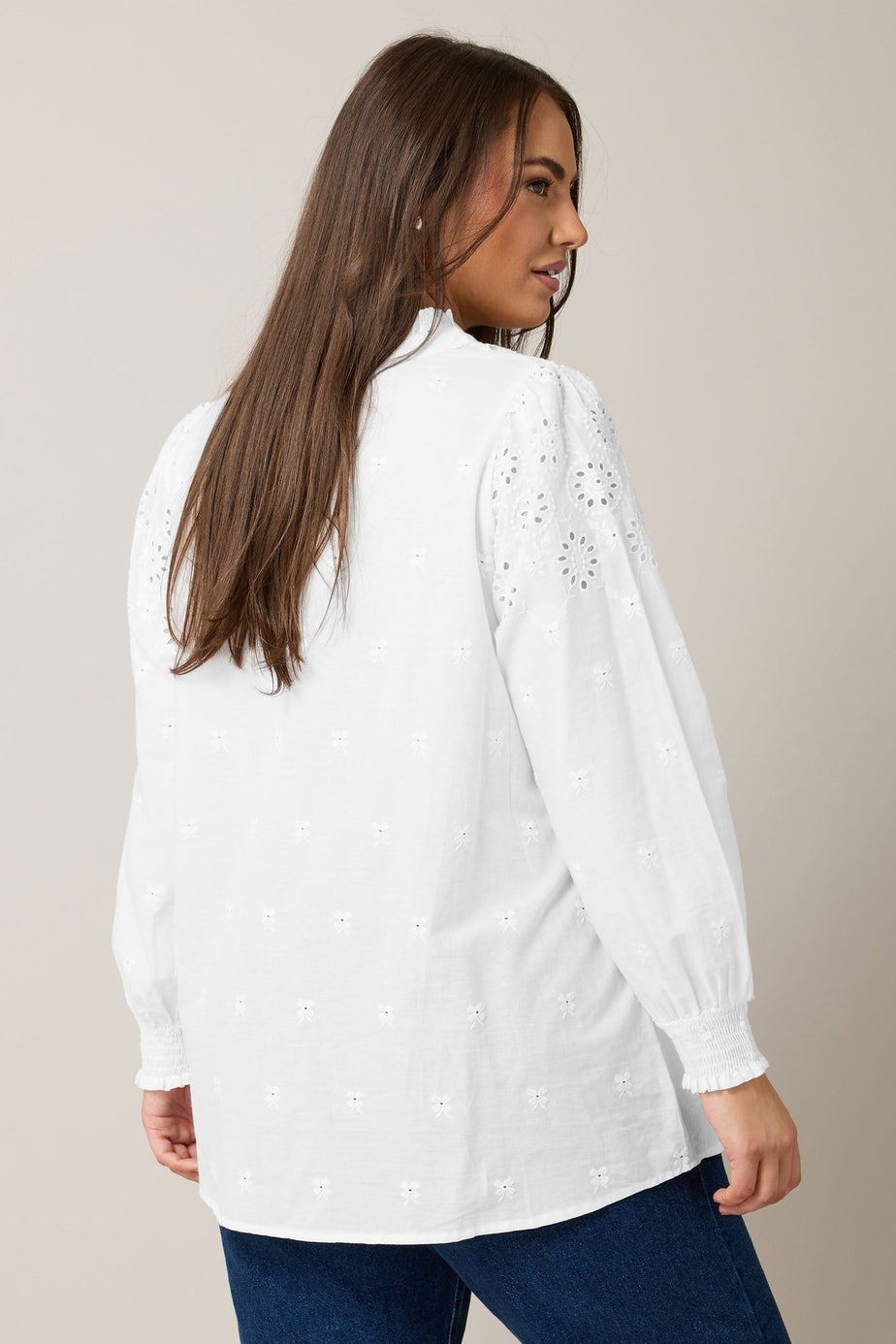 EVANS Curve White Broderie Cotton Blouse