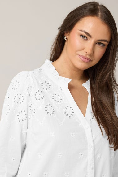 EVANS Curve White Broderie Cotton Blouse