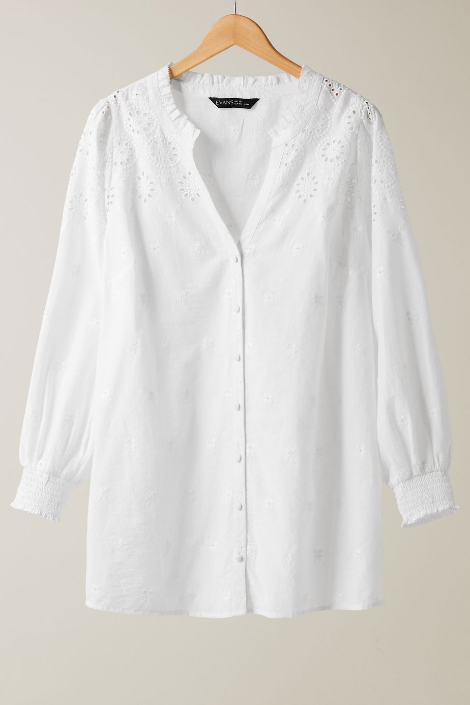 EVANS Curve White Broderie Cotton Blouse