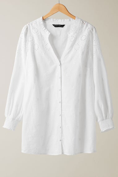 EVANS Curve White Broderie Cotton Blouse
