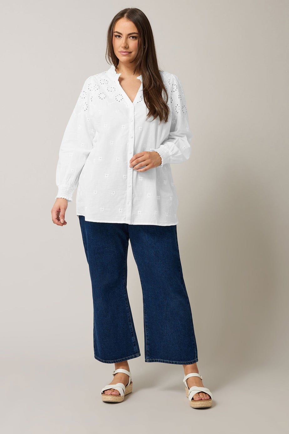EVANS Curve White Broderie Cotton Blouse