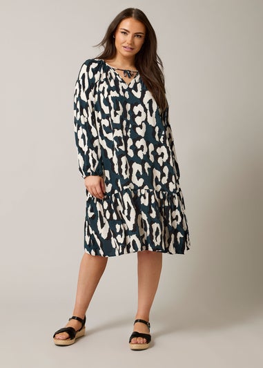 Evans Curve Navy Blue Animal Print Tiered Mini Dress