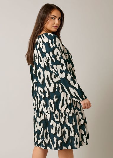 Evans Curve Navy Blue Animal Print Tiered Mini Dress
