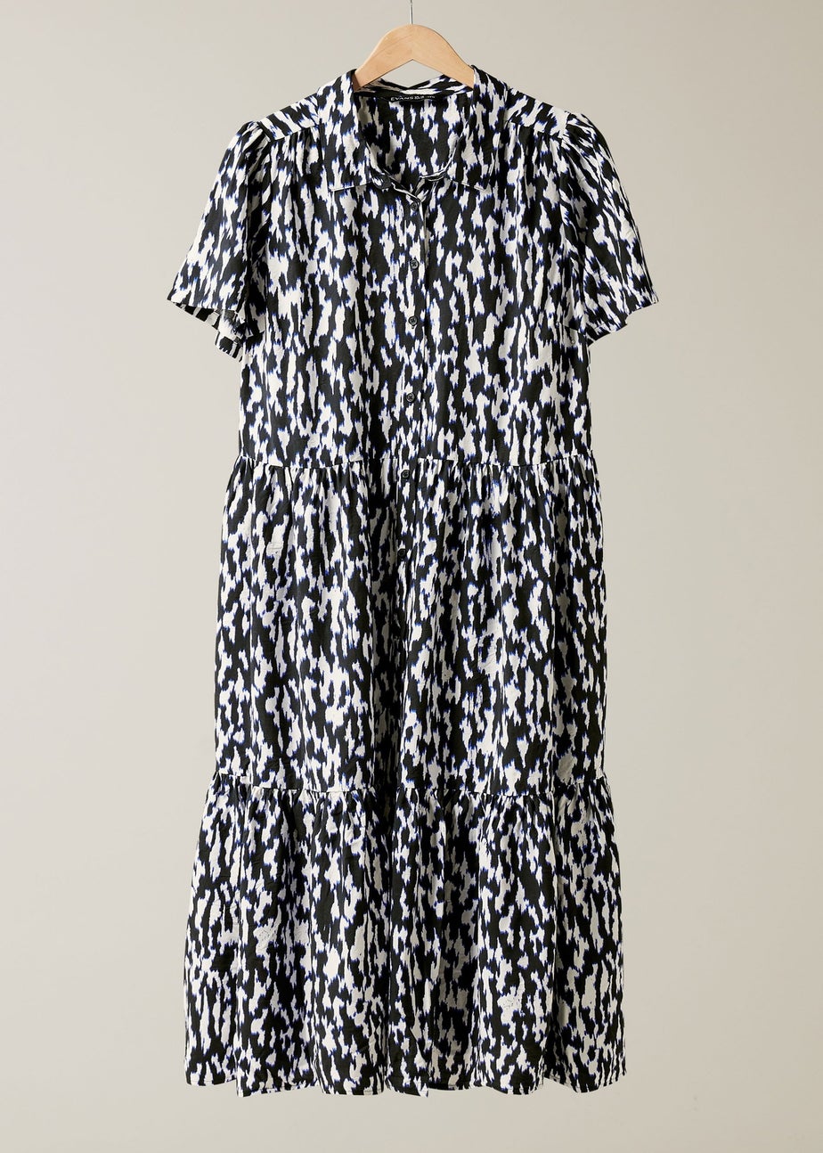 Evans Curve Navy Blue Abstract Print Midi Shirt Dress