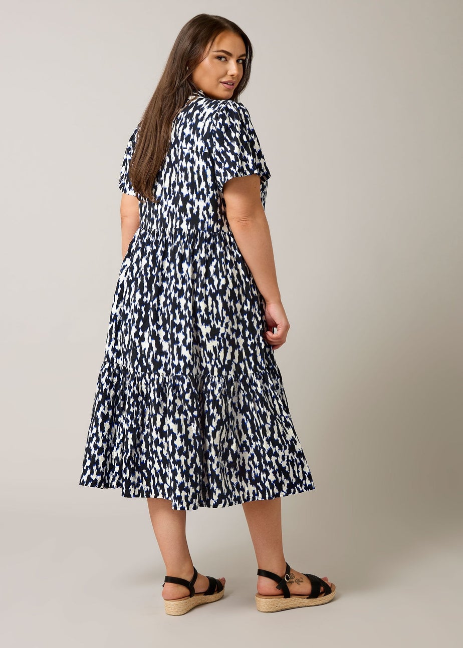 Evans Curve Navy Blue Abstract Print Midi Shirt Dress