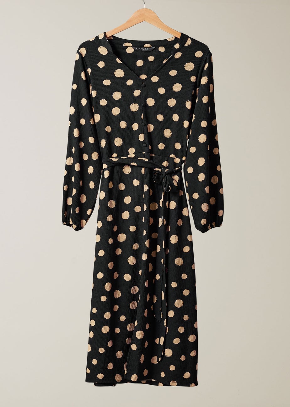 Evans Curve Black Spot Print Split Front Dress