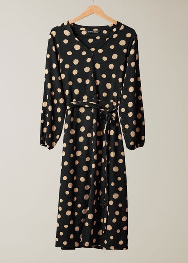 Evans Curve Black Spot Print Split Front Dress