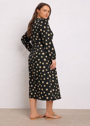 Evans Curve Black Spot Print Split Front Dress