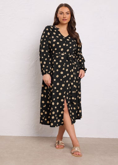 Evans Curve Black Spot Print Split Front Dress