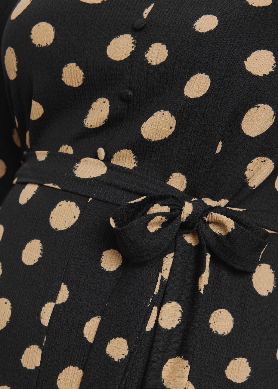 Evans Curve Black Spot Print Split Front Dress