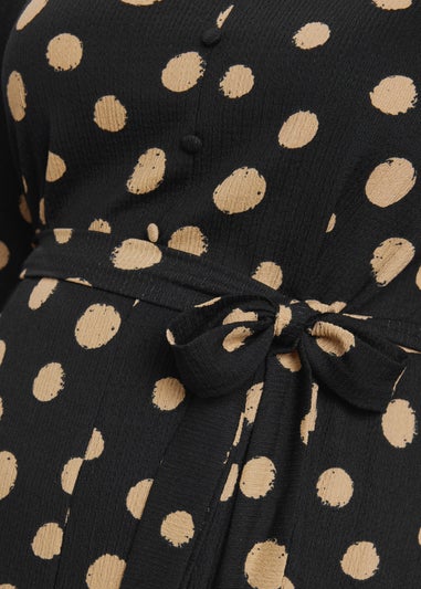 Evans Curve Black Spot Print Split Front Dress