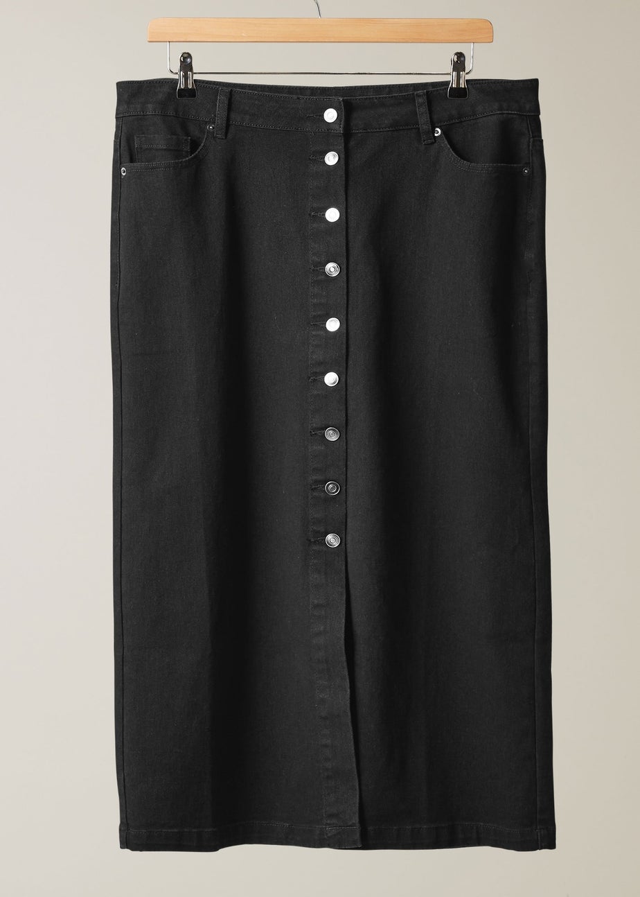 Evans Curve Black Button Through Denim Maxi Skirt
