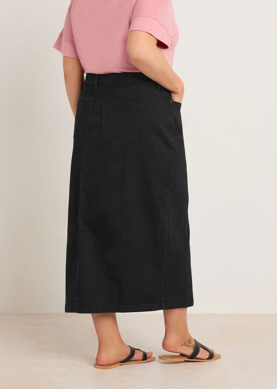 Evans Curve Black Button Through Denim Maxi Skirt