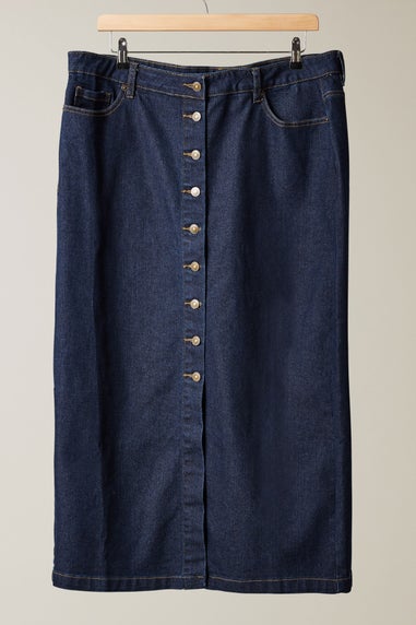 Evans Curve Indigo Blue Button Through Denim Maxi Skirt