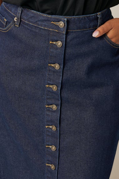 Evans Curve Indigo Blue Button Through Denim Maxi Skirt