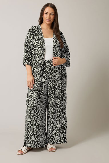 Evans Curve Black & White Abstract Print Wide Leg Trousers