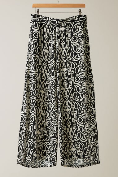 Evans Curve Black & White Abstract Print Wide Leg Trousers