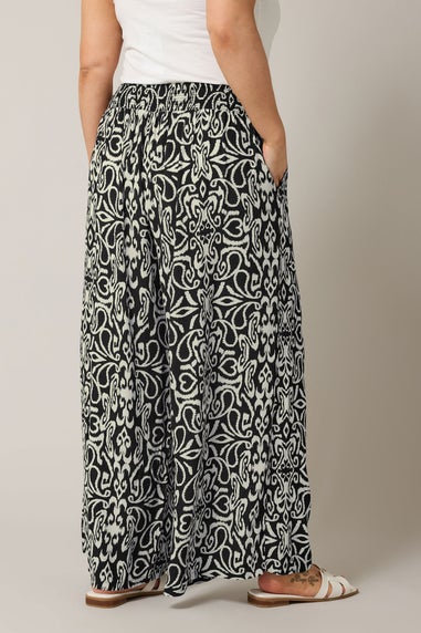 Evans Curve Black & White Abstract Print Wide Leg Trousers