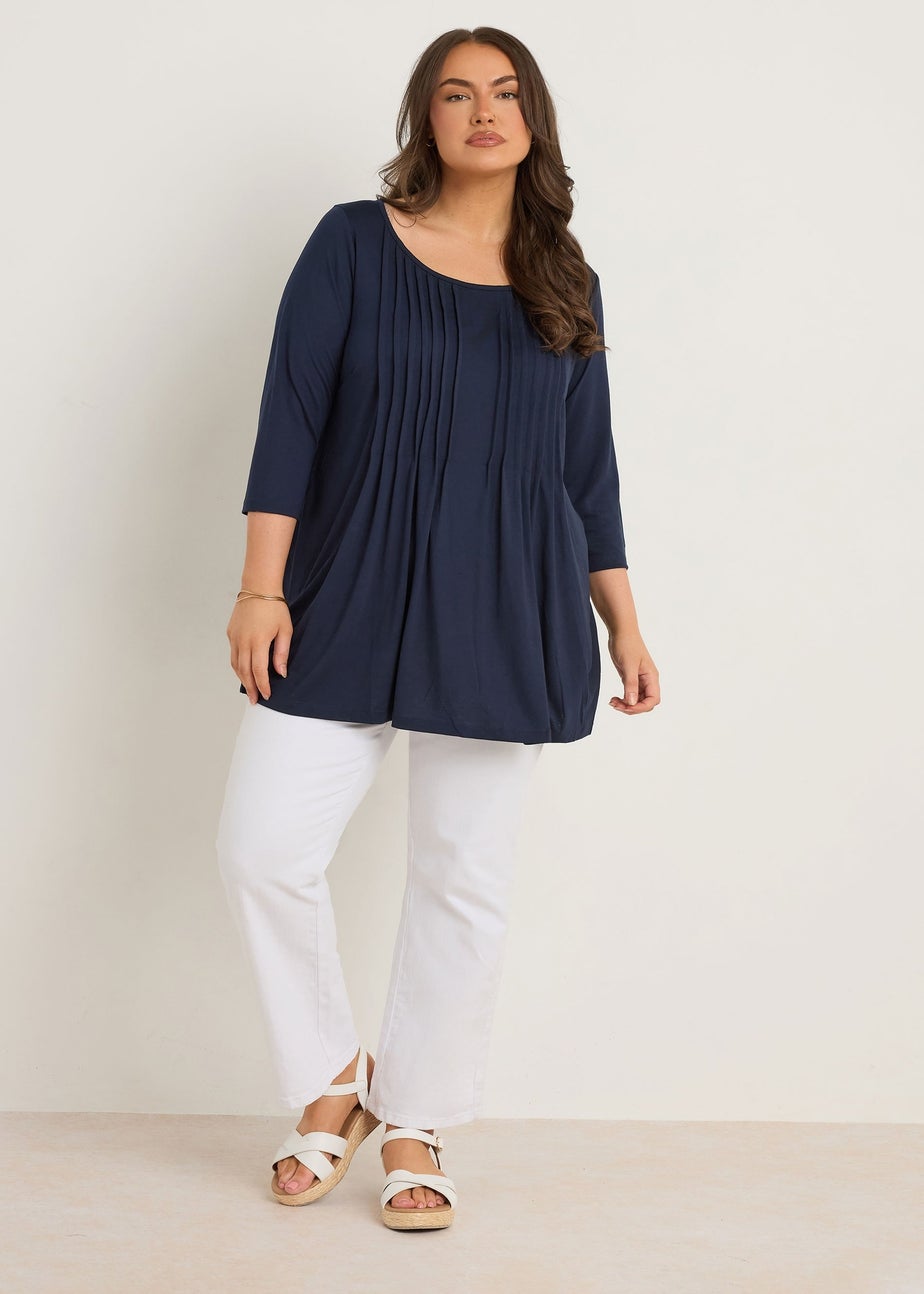 Evans Curve Navy Blue Pintuck Modal Rich Top