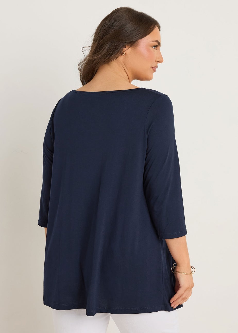 Evans Curve Navy Blue Pintuck Modal Rich Top