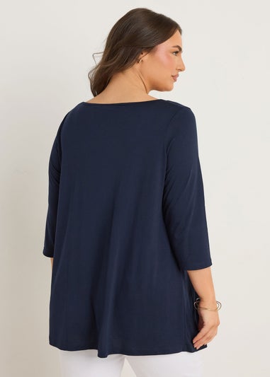 Evans Curve Navy Blue Pintuck Modal Rich Top