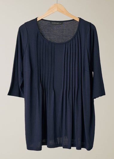 Evans Curve Navy Blue Pintuck Modal Rich Top