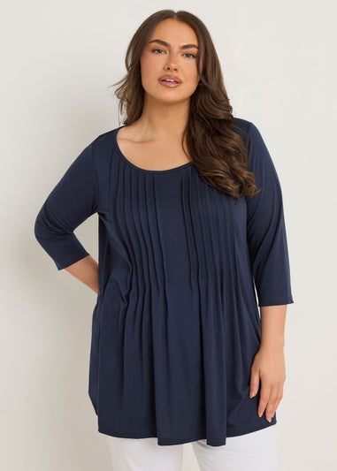 Evans Curve Navy Blue Pintuck Modal Rich Top