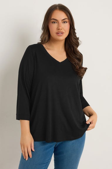 Evans Curve Black V-Neck Modal Rich Top