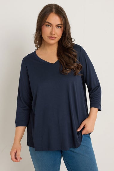 Evans Curve Navy Blue V-Neck Modal Rich Top