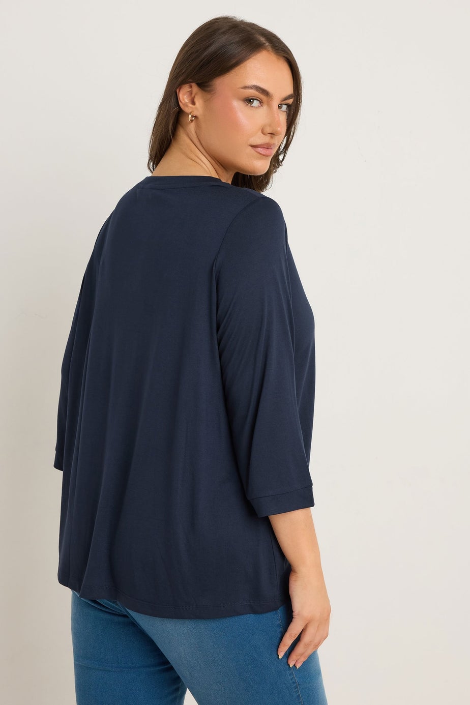 Evans Curve Navy Blue V-Neck Modal Rich Top