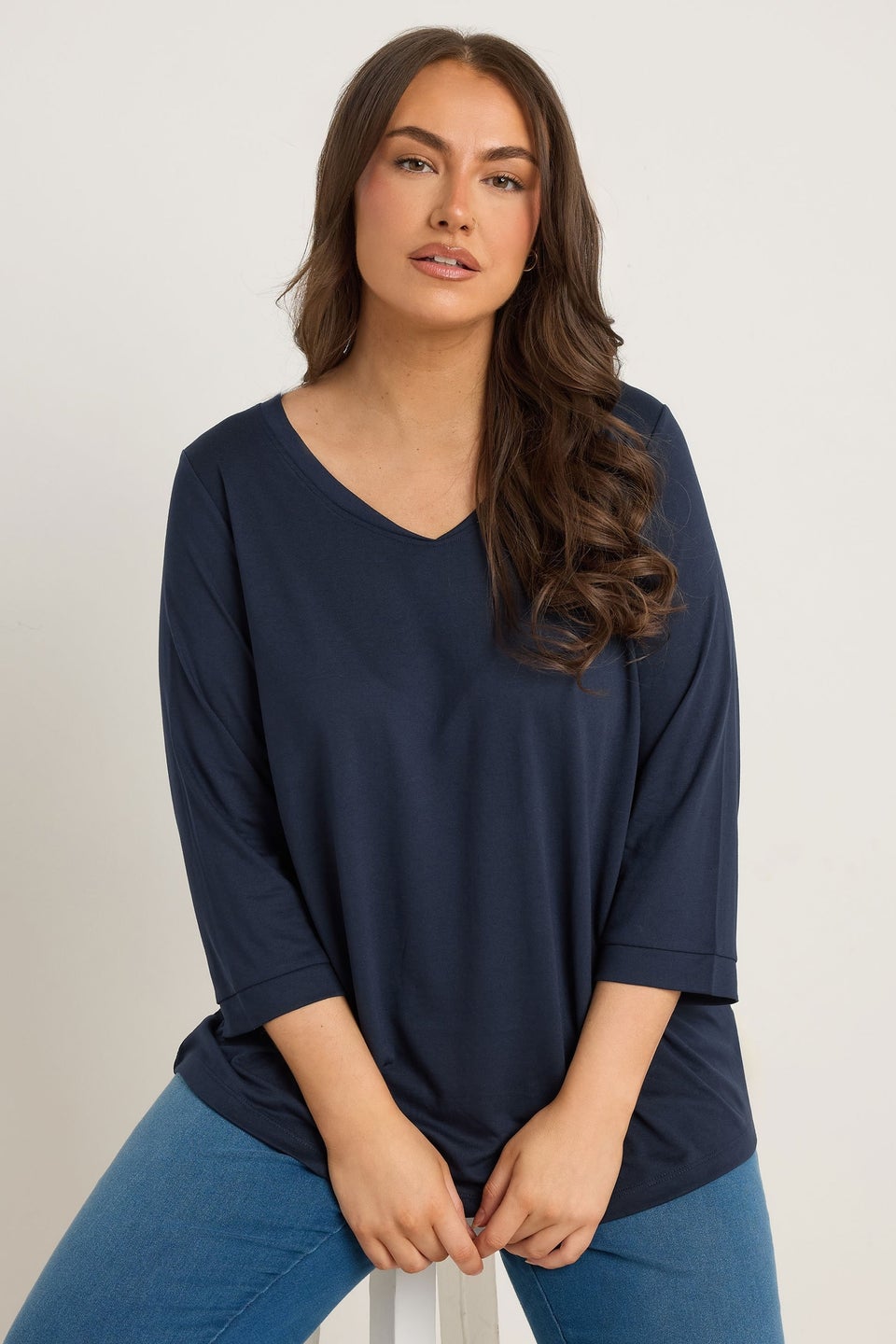 Evans Curve Navy Blue V-Neck Modal Rich Top