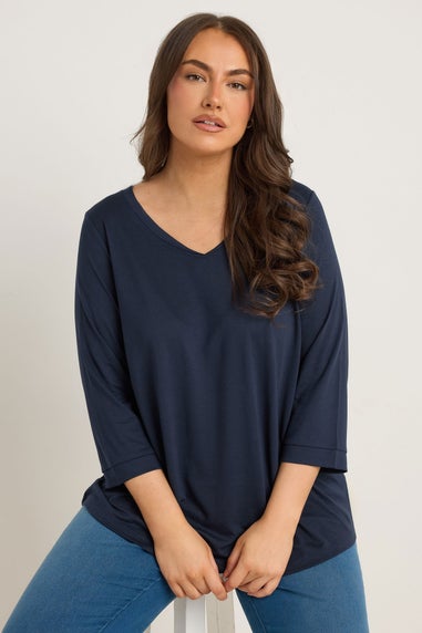 Evans Curve Navy Blue V-Neck Modal Rich Top