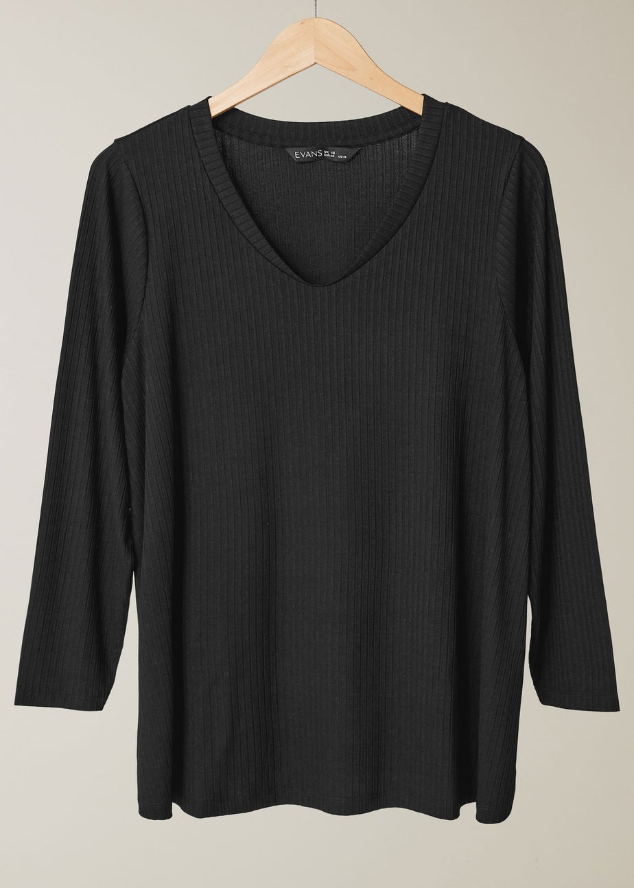 Evans Curve Black Premium Ribbed Modal Blend Swing Top