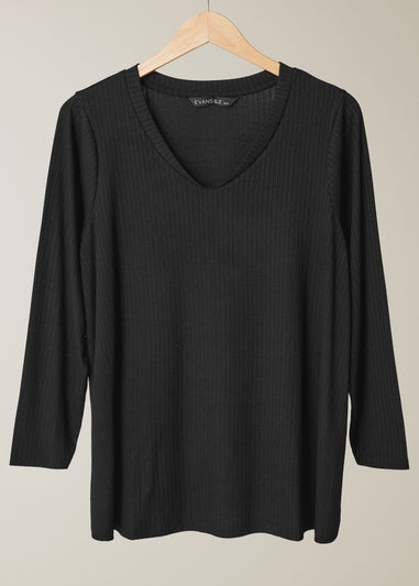 Evans Curve Black Premium Ribbed Modal Blend Swing Top